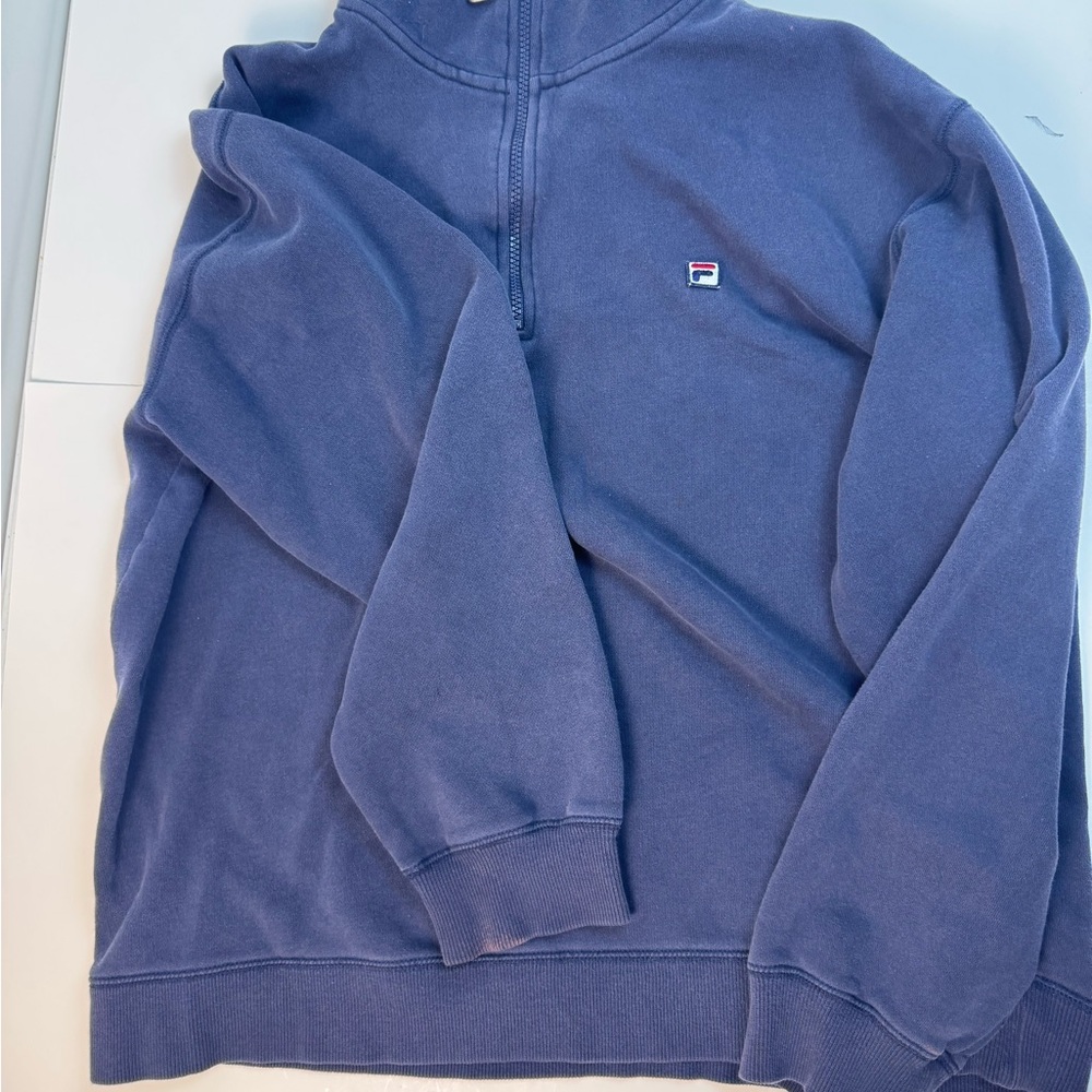 Fila‎ Quarter Zip Sweatshirt Pullover Blue Logo Casual Comfy Top